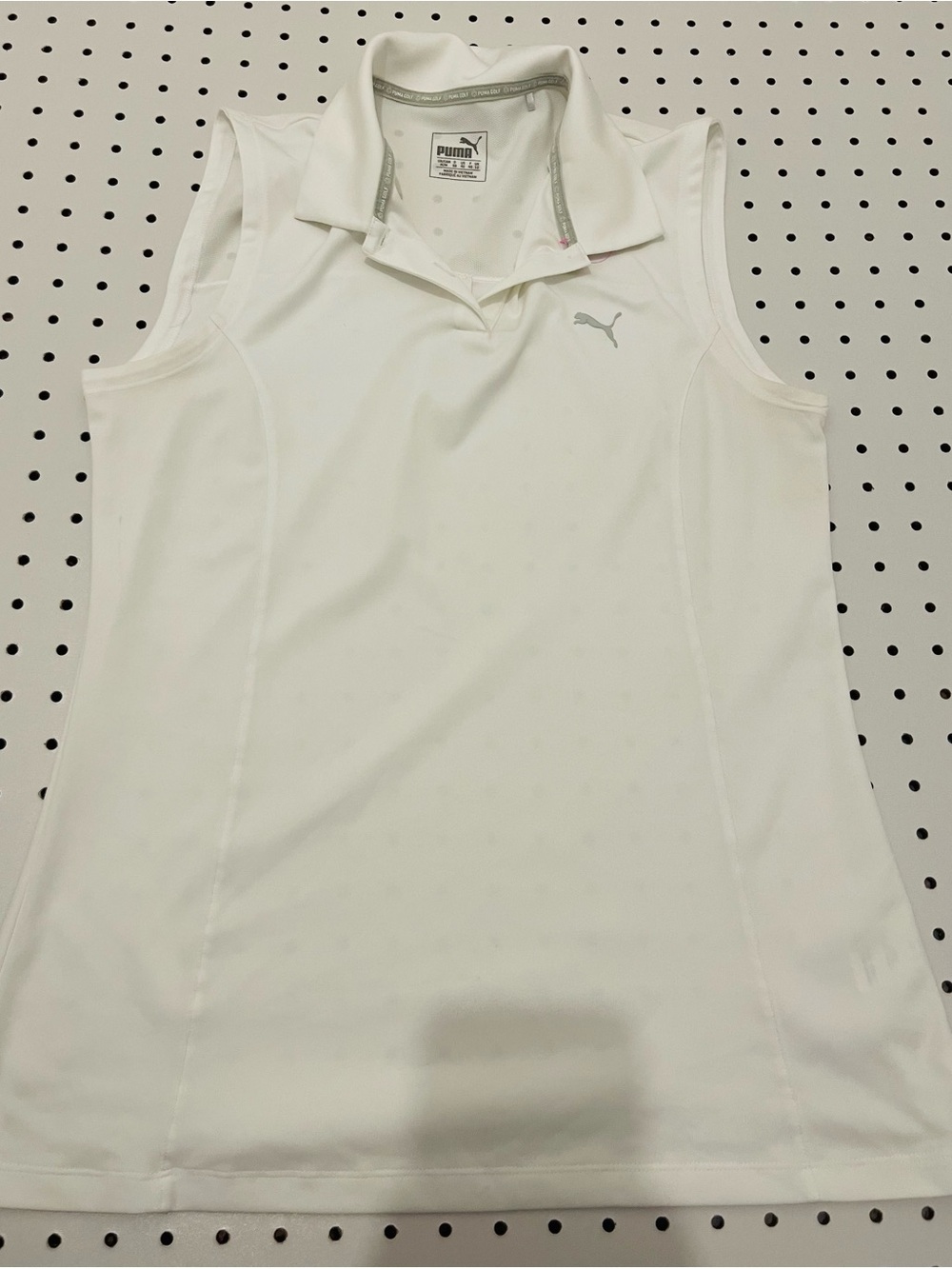 Puma Women's White Sleeveless Polo Tank with Subtle Logo